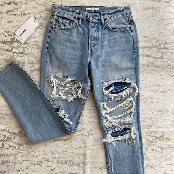 Grlfrnd jeans Karolina Distressed Straight leg jeans new with tags - Picture 10 of 13